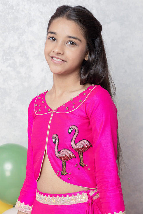 FLAMINGO AND DEER PINK LEHENGA SET